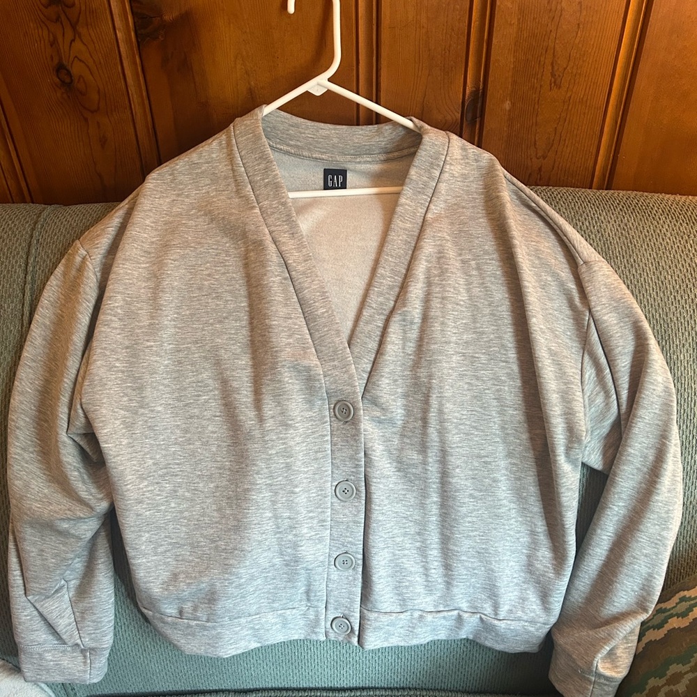 GAP Gray Cardigan Sweater with Ribbed Cuffs